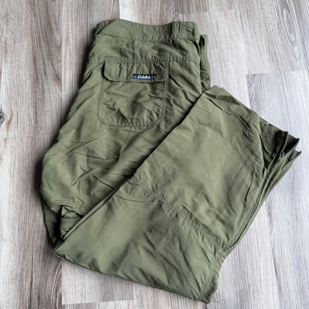 Cabelas Convertible Cargo Pants Mens 44 Olive Green Nylon Hiking Zip Off Leg